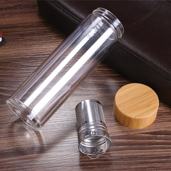 ATMI 22 - Double Wall Glass Insulation Bottle with Wooden Cap 750ML