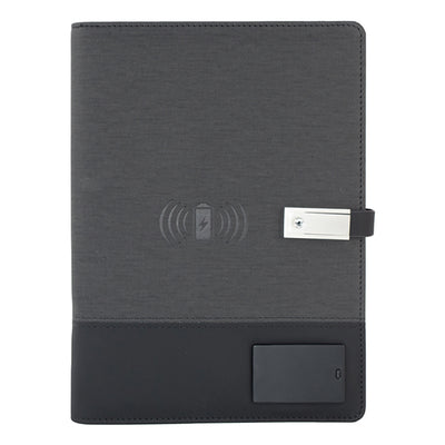 Executive Hi-Tech Organizer with Wireless Charger & Light-up Logo - Black