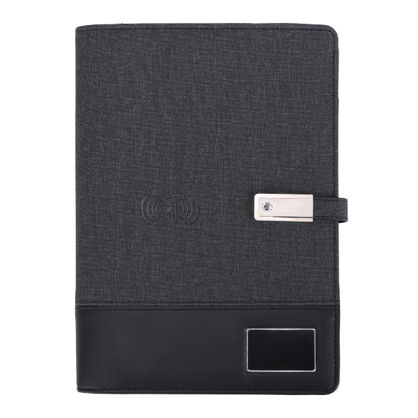 Executive Hi-Tech Organizer with Wireless Charger & Illuminated Logo- Grey