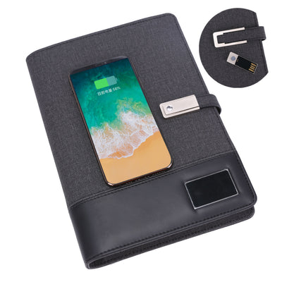Executive Hi-Tech Organizer with Wireless Charger & Illuminated Logo- Black
