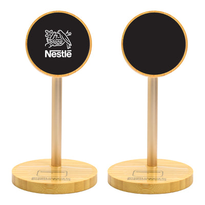 Eco-Friendly Bamboo 2-in-1 Wireless Charging Stand with Light-Up Logo – Premium Corporate Tech Gift