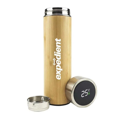 Smart Bottle with Temperature Display – 500 ml - Bamboo Body with Steel Cap