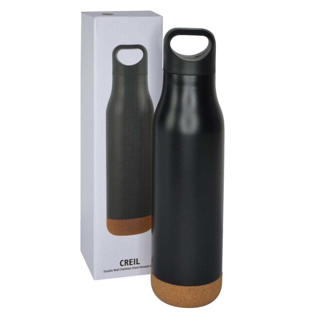 CREMIL - Giftology Insulated Water Bottle with Cork Base (Black)
