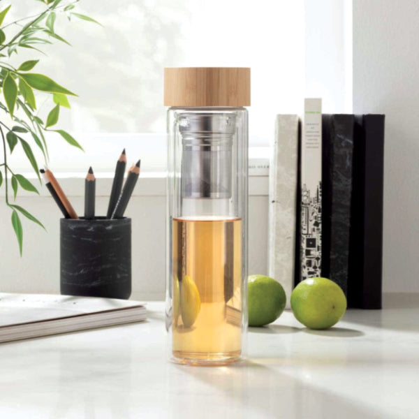 ATMI 22 - Double Wall Glass Insulation Bottle with Wooden Cap 750ML