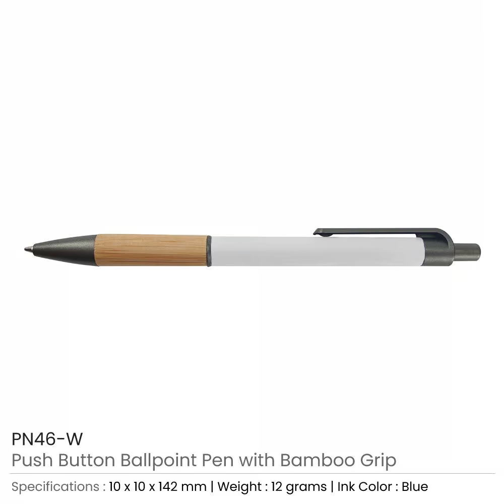 PNMI 46 W β Push Button Ballpoint Pen with Bamboo Grip