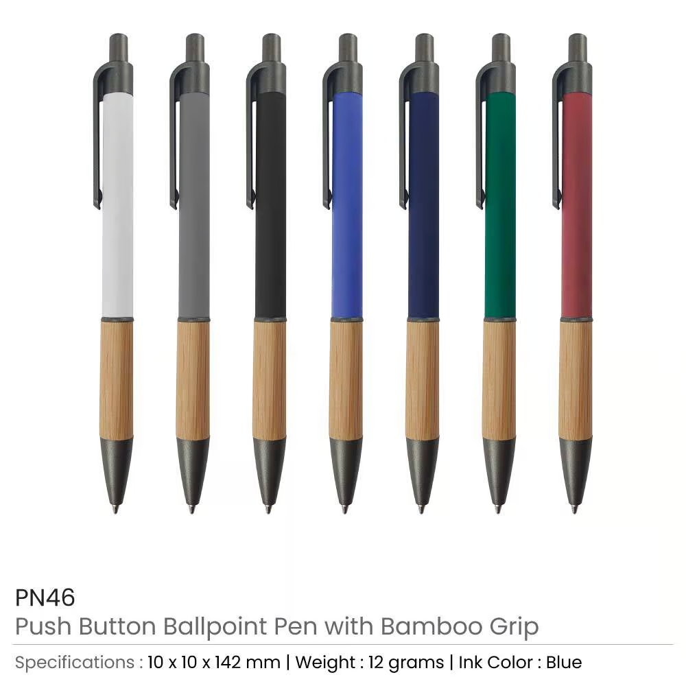 PNMI 46 W β Push Button Ballpoint Pen with Bamboo Grip