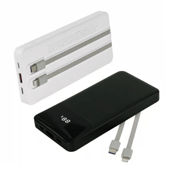 PBMI-10K-BLK Powerbank with LED Screen β 10,000 mAh & Built-in Cables