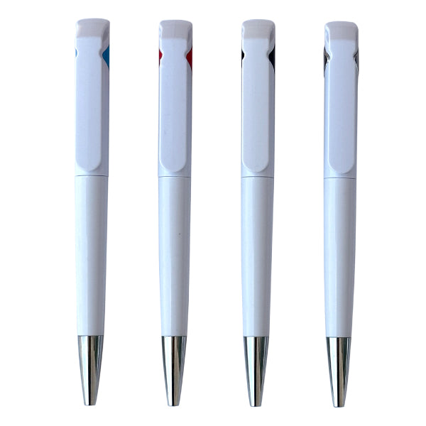 Cutedge Promotional Plastic Pen with Custom Logo – Corporate Giveaway Pens (Silver, Blue, Black, Red)