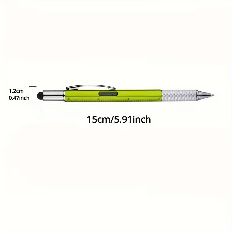 6-in-1 Engineer Multi-Tool Pen with Custom Logo – Stylus, Scale, Spirit Level & Screwdriver (Black, Silver, Blue, Red)