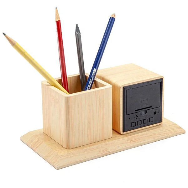 APHMI 03 - Digital Wooden Alarm Clock with Pen Holder