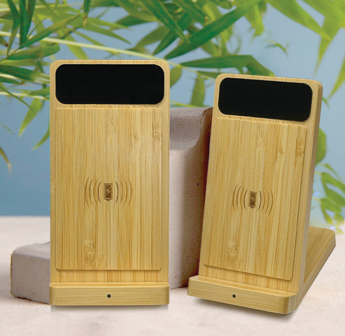 HMIW 13 - Bamboo Phone Holder Wireless Charger (Light-Up Logo)