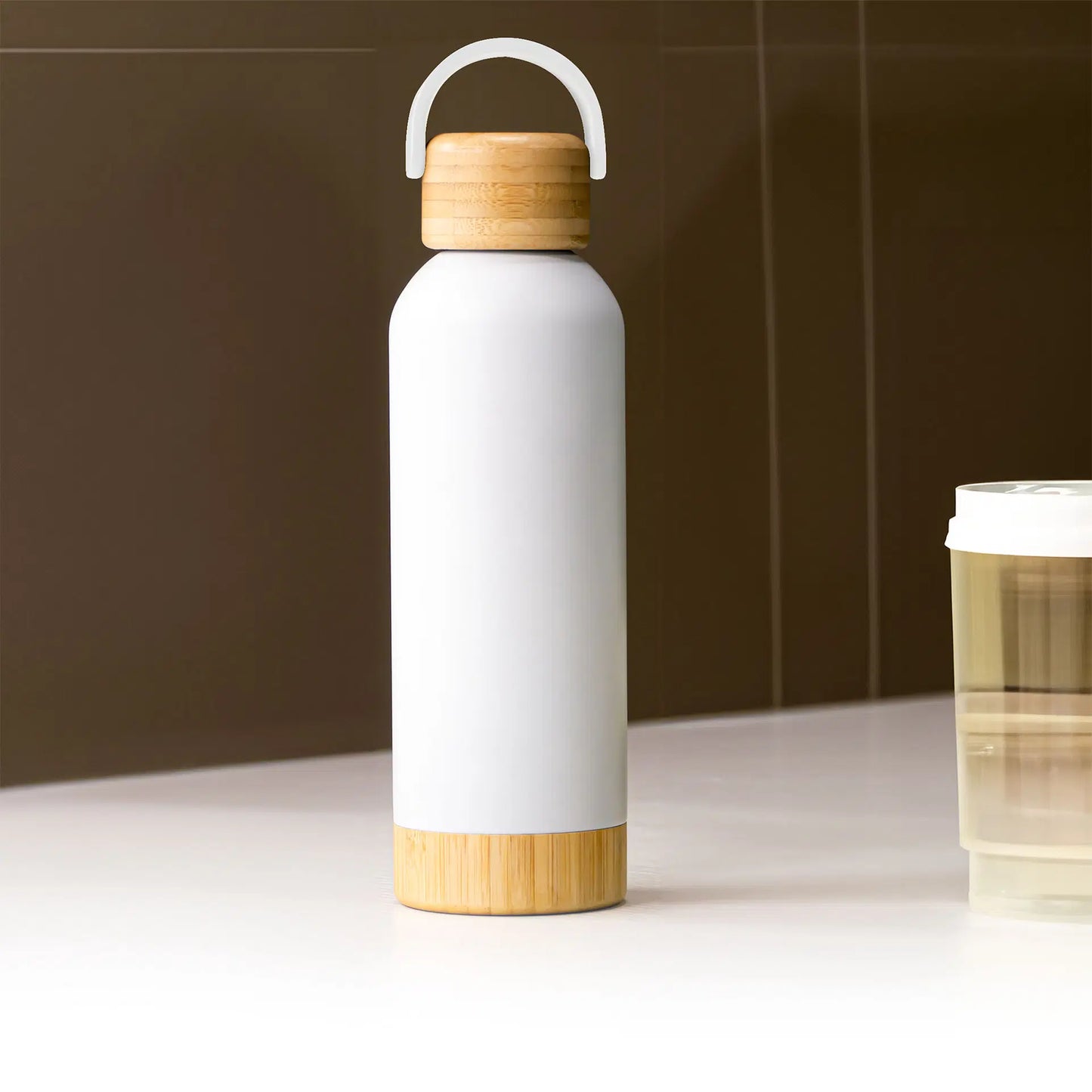 Vellrix | 11470 MIWT - Insulated Bottle with Bamboo Lid (White)