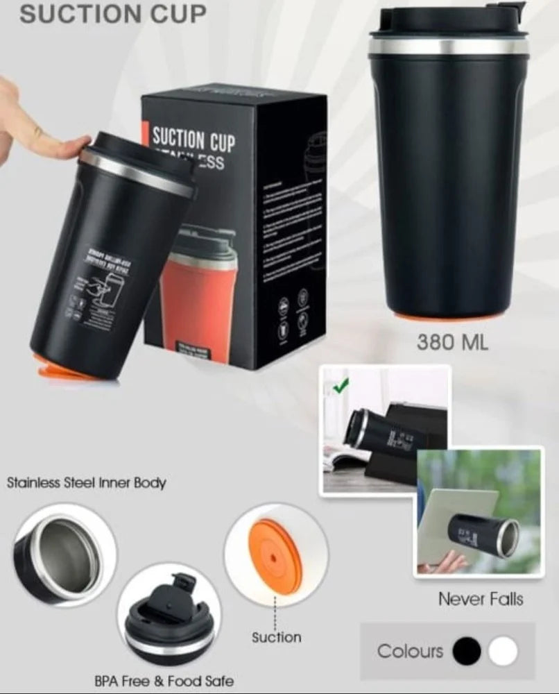 White Anti-Fall Suction Tumbler | Magic Suction Mug 380ml – Spill-Proof