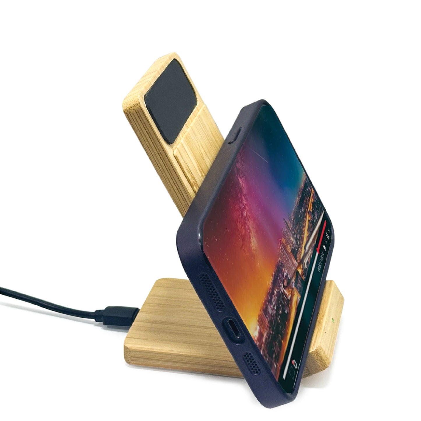HMIW 13 - Bamboo Phone Holder Wireless Charger (Light-Up Logo)