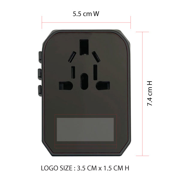 Universal Travel Adapter with Type-C Fast Charging & Light-Up Logo – 4 USB Multi-Port And 1 USB Type-C