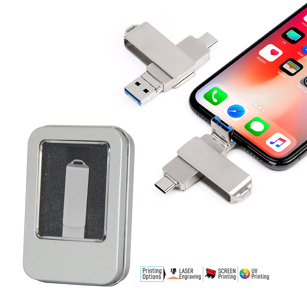AMIF 101 3-in-1 Metal USB Flash Drive – iPhone/Type-C/USB