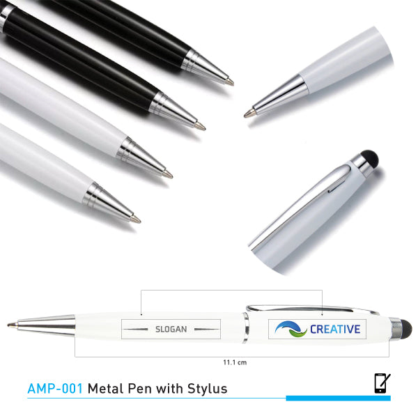 Metal Pen with Stylus and Custom Logo – Premium Corporate Gift Pen (Black & White)
