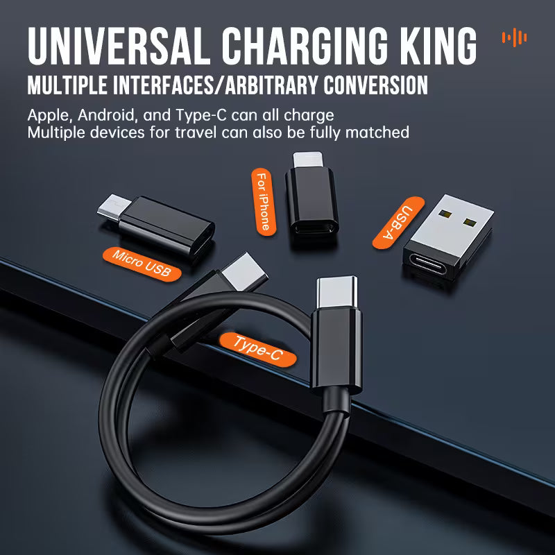 5-in-1 Multifunctional Fast Charging Data Cable Kit – Compact Travel Organizer with Type-C, Lightning & Micro USB