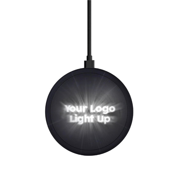 Wireless Circular Rubber Charger with Light-Up Logo – LED Fast Charging Pad Corporate Gift
