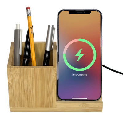 Eco-Friendly Bamboo Pen Holder with Wireless Charger