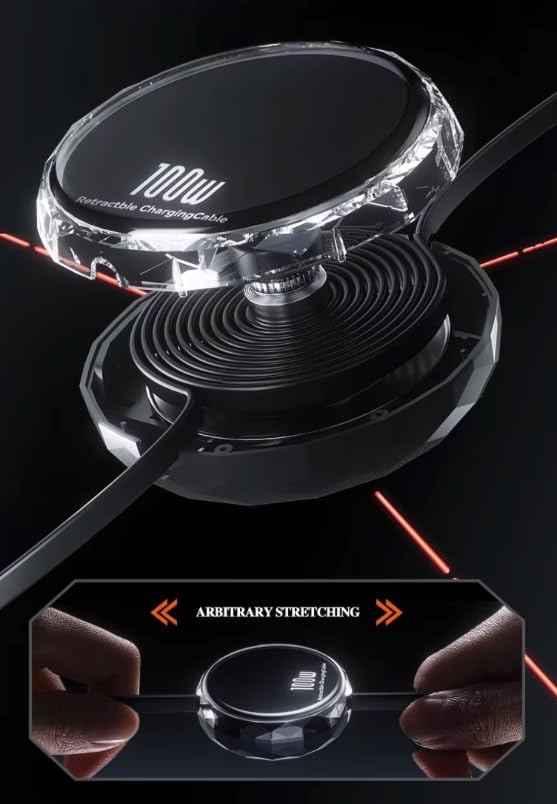 100W 3-in-1 Retractable Fast Charging Cable with Phone Holder – Type-C, Lightning & Micro USB