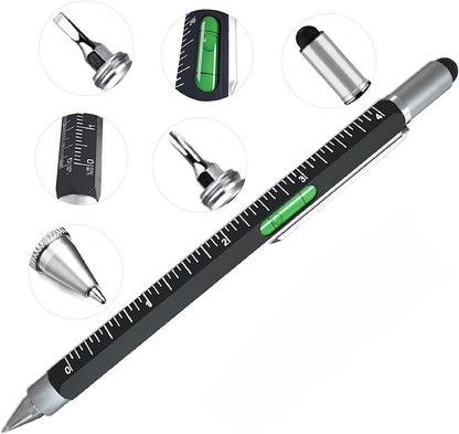 6-in-1 Engineer Metal Multi-Tool Pen with Scale, Stylus & Screwdrivers – (Black)