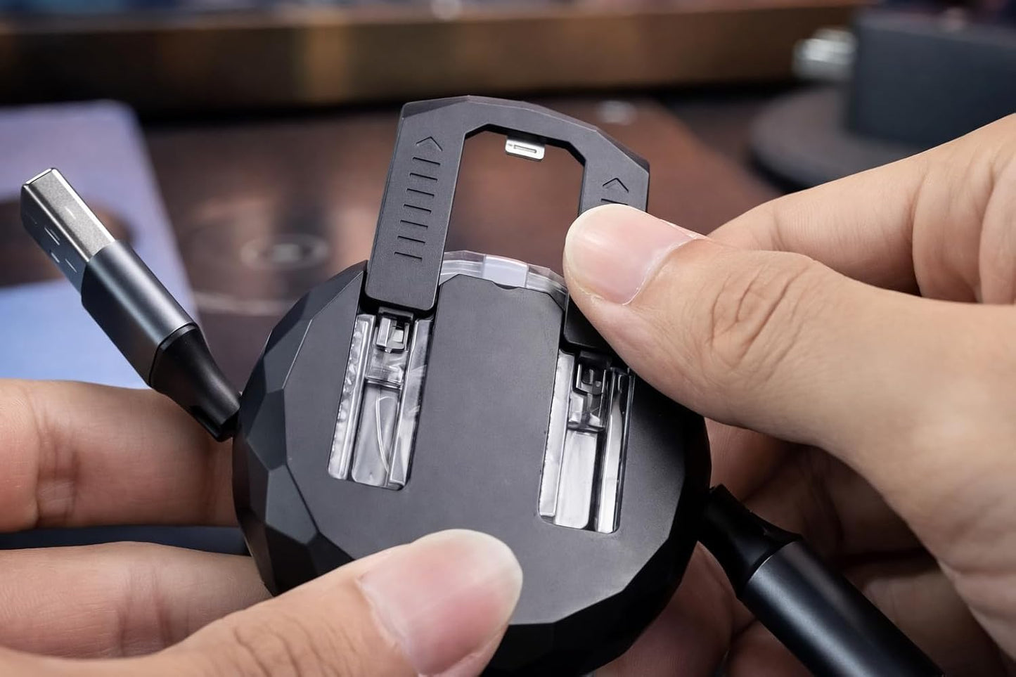 100W 3-in-1 Retractable Fast Charging Cable with Phone Holder – Type-C, Lightning & Micro USB