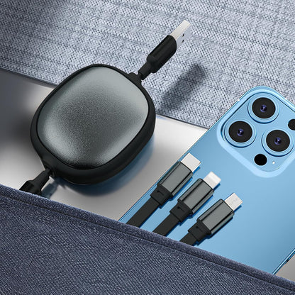 100W Retractable 3-in-1 USB-C Multi Tip Cable – Fast Charging PD3.0 with Data Transfer (Type-C, Lightning, Micro USB)