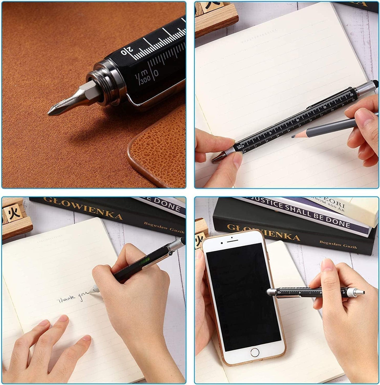 6-in-1 Engineer Metal Multi-Tool Pen with Scale, Stylus & Screwdrivers – (Black)