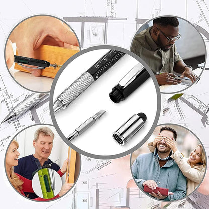 6-in-1 Engineer Metal Multi-Tool Pen with Scale, Stylus & Screwdrivers – (Black)