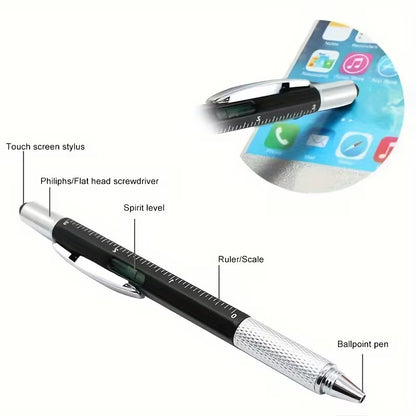 6-in-1 Engineer Multi-Tool Pen with Custom Logo – Stylus, Scale, Spirit Level & Screwdriver (Black, Silver, Blue, Red)