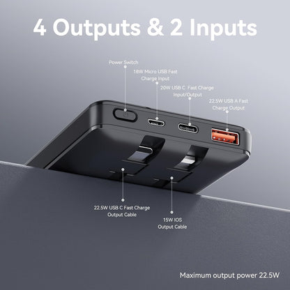 AMI10 Fast Charger Power Bank 10000mAh | Built-in Cables