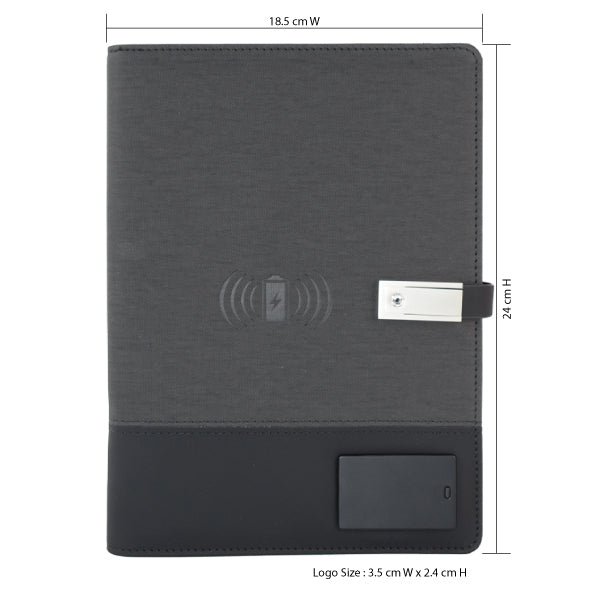 Executive Hi-Tech Organizer with Wireless Charger & Light-up Logo - Black