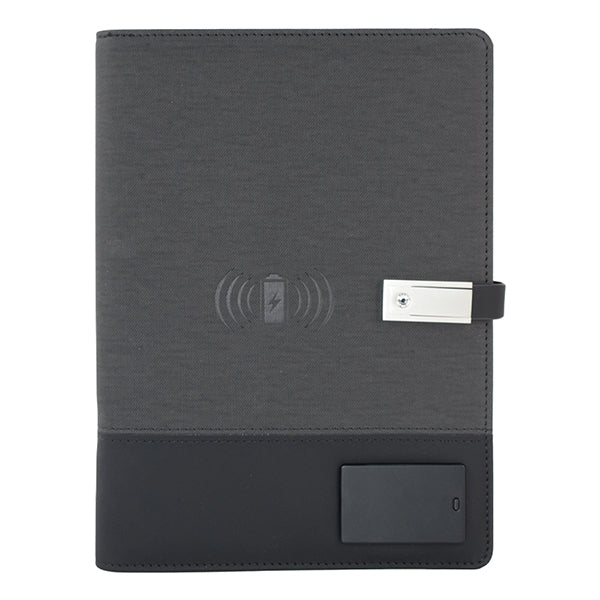 Executive Hi-Tech Organizer with Wireless Charger & Light-up Logo - Black