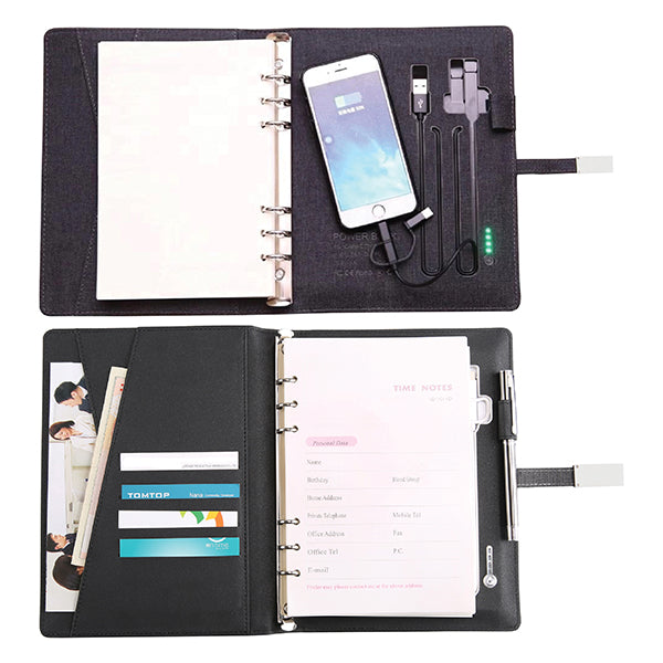 Executive Hi-Tech Organizer with Wireless Charger & Light-up Logo - Black
