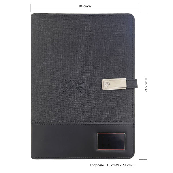 Executive Hi-Tech Organizer with Wireless Charger & Illuminated Logo- Black