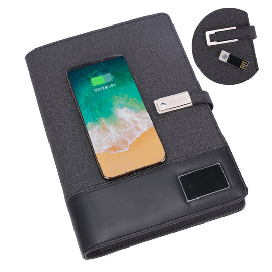 Executive Hi-Tech Organizer with Wireless Charger & Illuminated Logo- Black