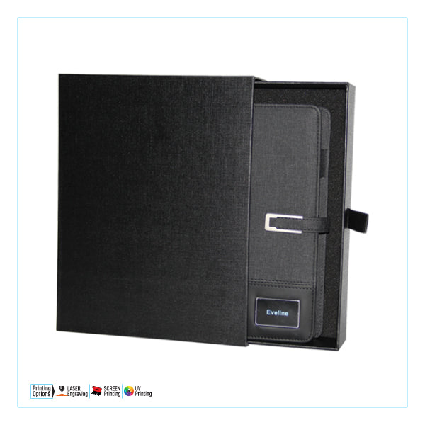 Executive Hi-Tech Organizer with Wireless Charger & Illuminated Logo- Black
