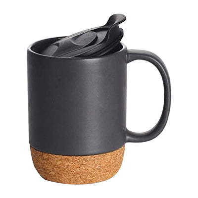 Ceramic Mug with Cork Bottom & Lid (385 ml) – Black