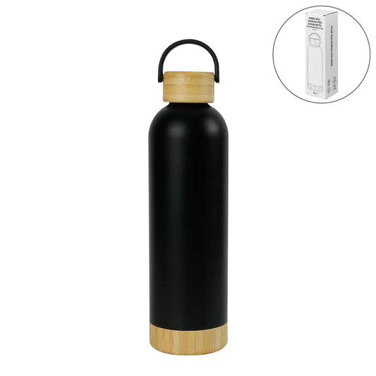 Double Wall Stainless Steel Bottle with Bamboo Cap & Handle – 750ml