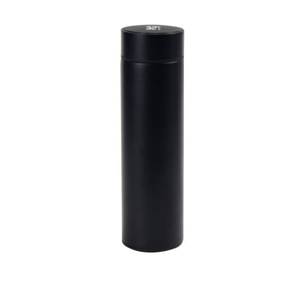 Black smart temperature LED display bottle on a white background