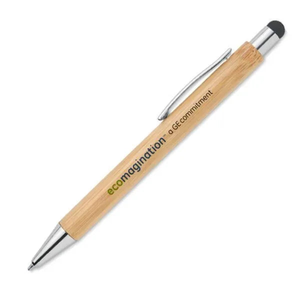Eco-Friendly Bamboo Metal Pen with Stylus – Sustainable Corporate Gift with Custom Logo (Natural Wood)