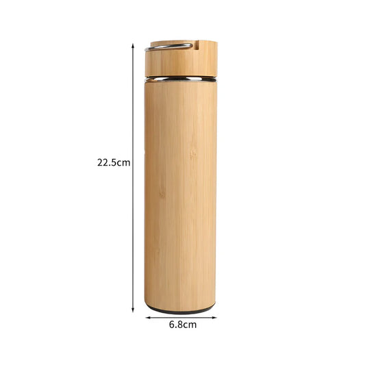 Bamboo Thermal Bottle with Steel Handle – 500ml | Eco-Friendly Corporate Gift