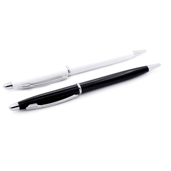 Slim Metal Pen with Steel Clip – Elegant Corporate Gift Pen with Custom Logo (White & Black)