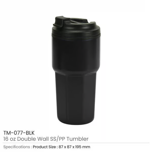TMI-077  – Double Wall Tumbler with Flip-Top PP Lid (473ml)