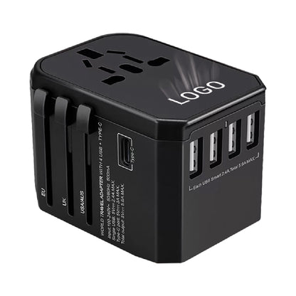Universal Travel Adapter with Type-C Fast Charging & Light-Up Logo – 4 USB Multi-Port And 1 USB Type-C