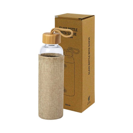 Glass Bottle with Bamboo Cap & Jute Sleeve – 500 ml | Eco-Friendly Corporate Gift