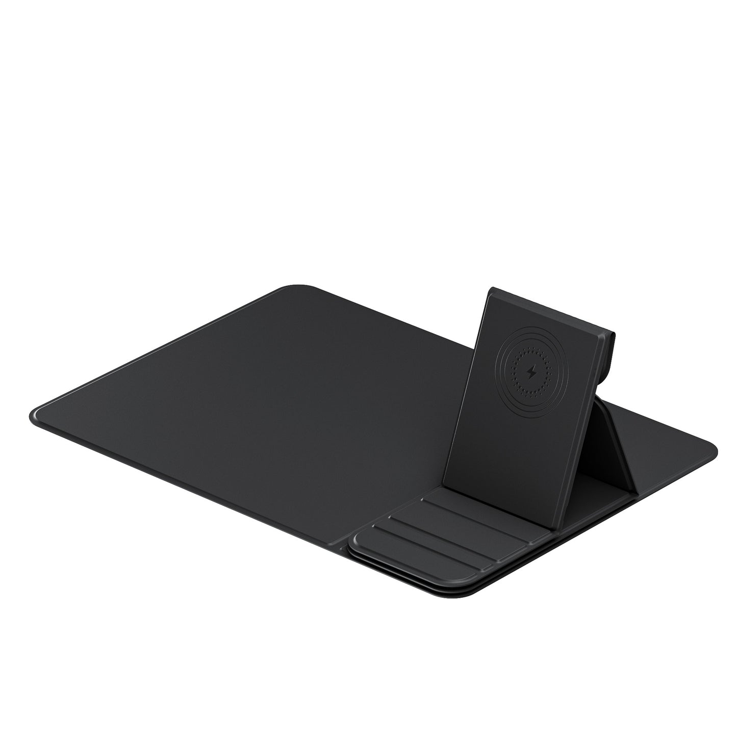 PU Leather Mousepad with Detachable Wireless Charger – 15W Fast Charging Corporate Desk Gift (Black)