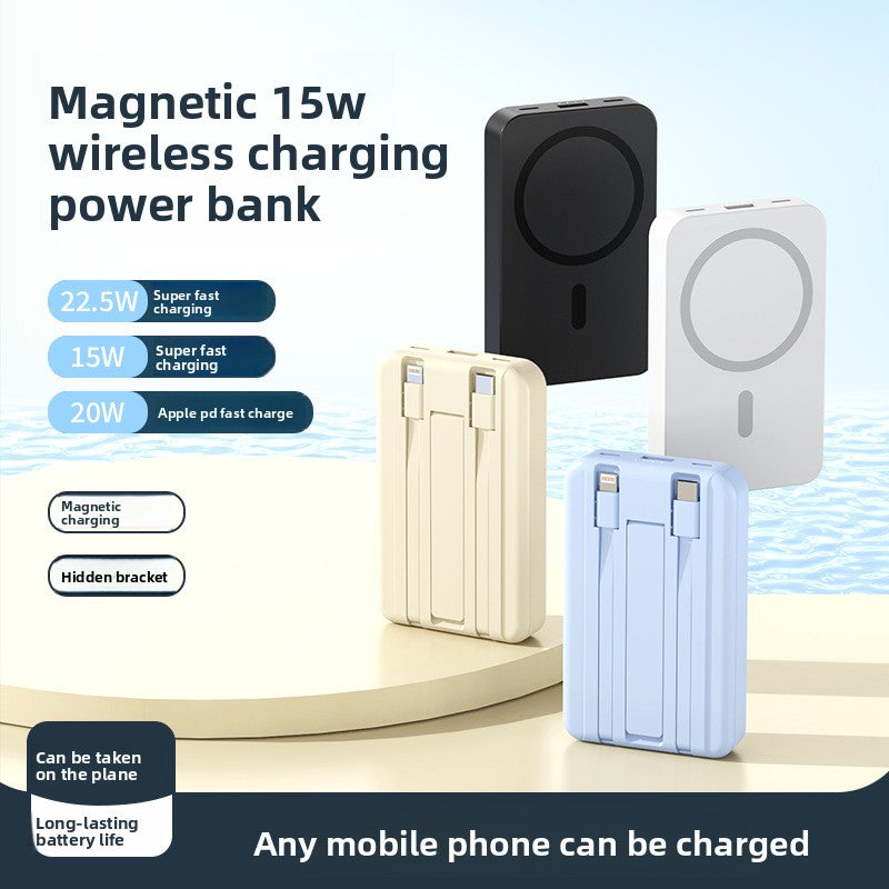 20,000mAh Magnetic Wireless Power Bank with Built-in Cable & Stand – 22.5W Fast Charging (Black)