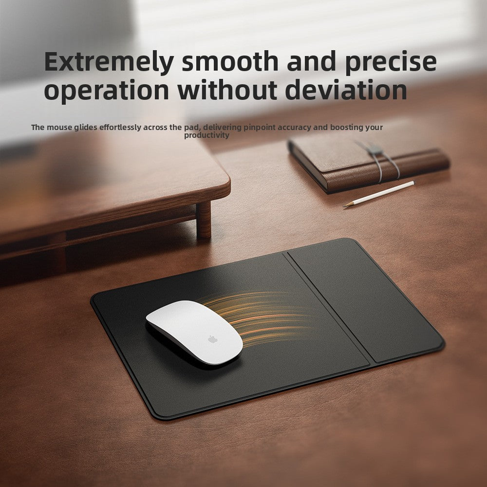 PU Leather Mousepad with Detachable Wireless Charger – 15W Fast Charging Corporate Desk Gift (Black)